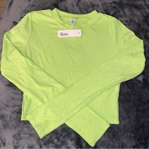 NWT- Glam, Vibrant Lime Ribbed Long Sleeve Top